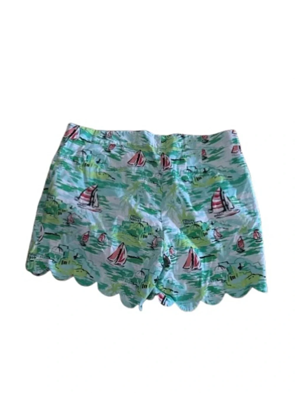 crown & ivy Sailboat Print Scallop Hem Shorts - Green & Pink